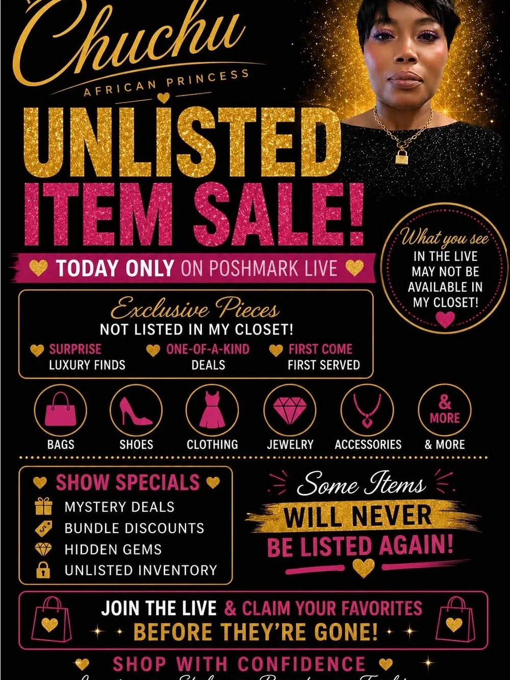 Chuchu Unlisted Item Sale Promo - Black & Gold & Pink - Picture 1 of 1